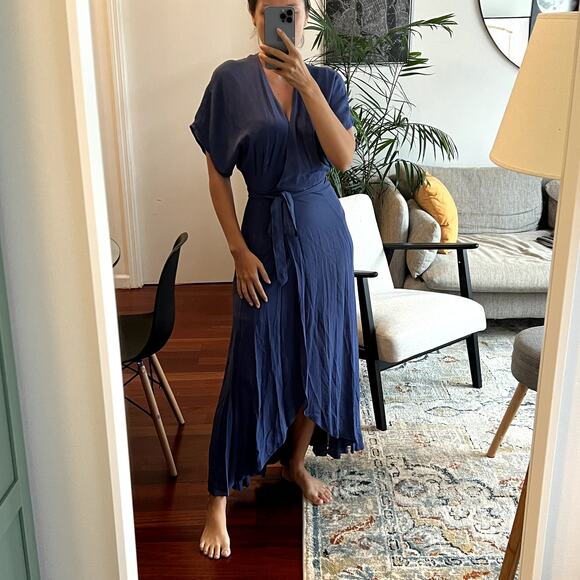 Reformation Dresses & Skirts - reformation winslow dress blue size XS wrap maxi